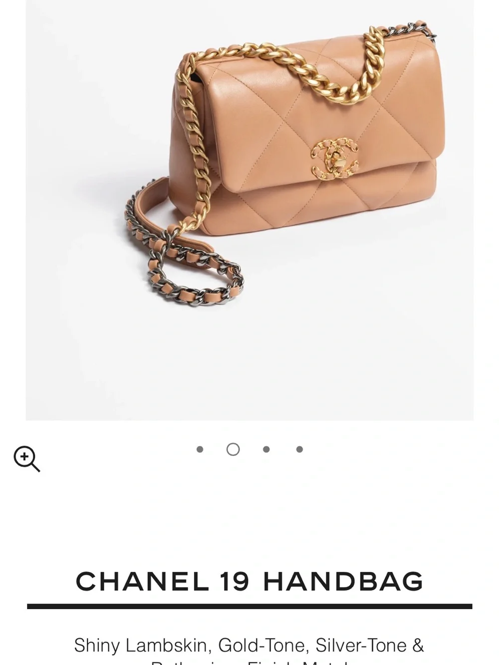 CHANEL 19 Quilted Shoulder Bag in Tan with Gold Chain